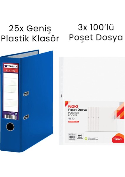 25 Adet Geniş Klasör 3 Adet Noki 100'LÜ Poşet Dosya Ofis Seti