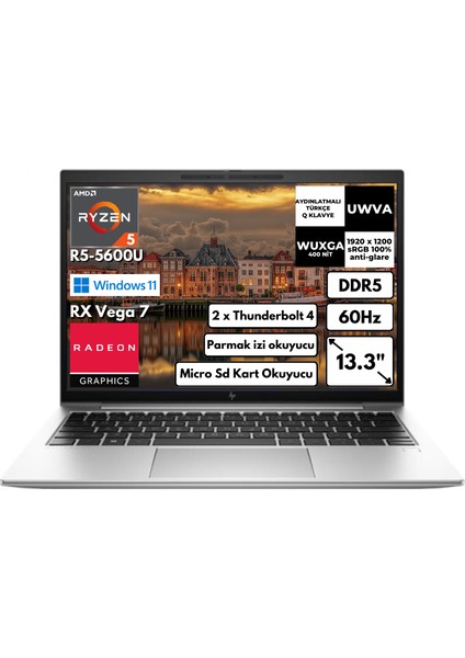 Hp Elitebook 835 G9 Ryzen 5-6600U  8 GB 512 GB SSD AMD Radeon Graphics Windows 11 Pro 14" WU xga Taşınabilir Bilgisayar 5Z5J0EABT3