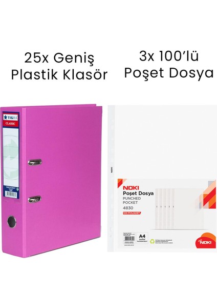 25 Adet Geniş Klasör 3 Adet Noki 100'LÜ Poşet Dosya Ofis Seti