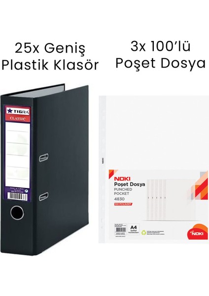 25 Adet Geniş Klasör 3 Adet Noki 100'LÜ Poşet Dosya Ofis Seti