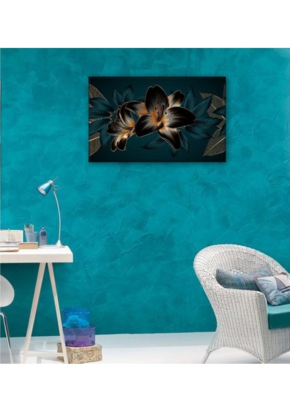 Kanvas Tablo 3D Gold Mavi Çiçek