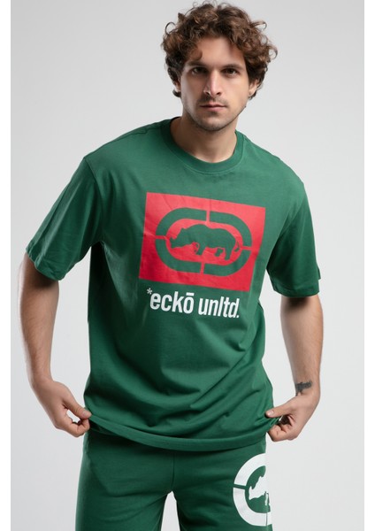 ECKO UNLTD Ithaca Yeşil Bisiklet Yaka Nakışlı Oversize Erkek Tshirt