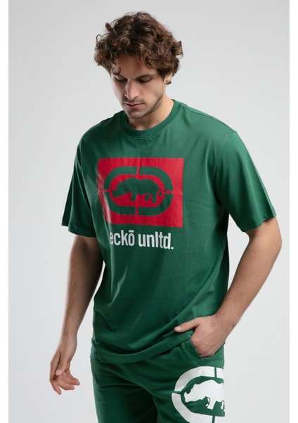 ECKO UNLTD Ithaca Yeşil Bisiklet Yaka Nakışlı Oversize Erkek Tshirt