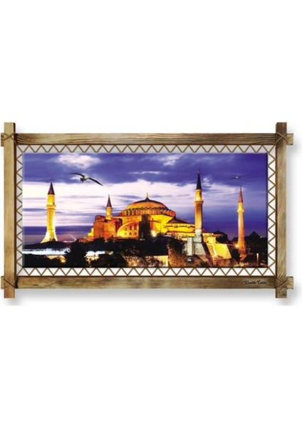 Kanvas Camii LED Işıklı Rustik Tablo