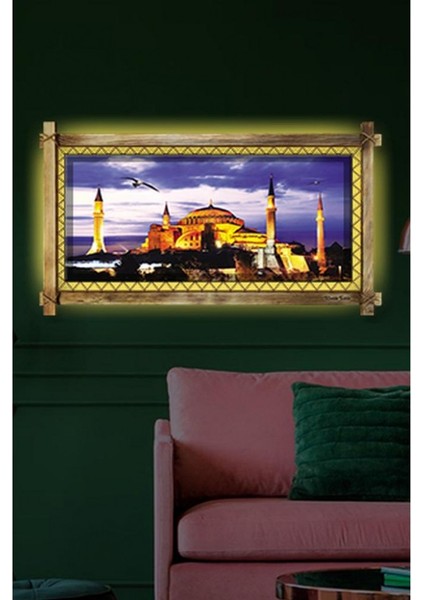 Kanvas Camii LED Işıklı Rustik Tablo