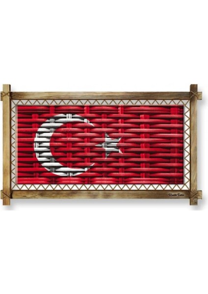 Kanvas Türk Bayrağı LED Işıklı Rustik Tablo