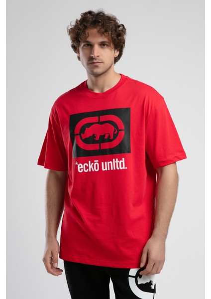 Ithaca Kırmızı Bisiklet Yaka Nakışlı Oversize Erkek Tshirt