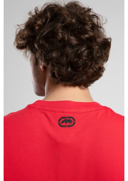 Ithaca Kırmızı Bisiklet Yaka Nakışlı Oversize Erkek Tshirt