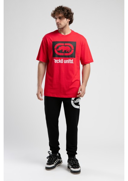 Ithaca Kırmızı Bisiklet Yaka Nakışlı Oversize Erkek Tshirt