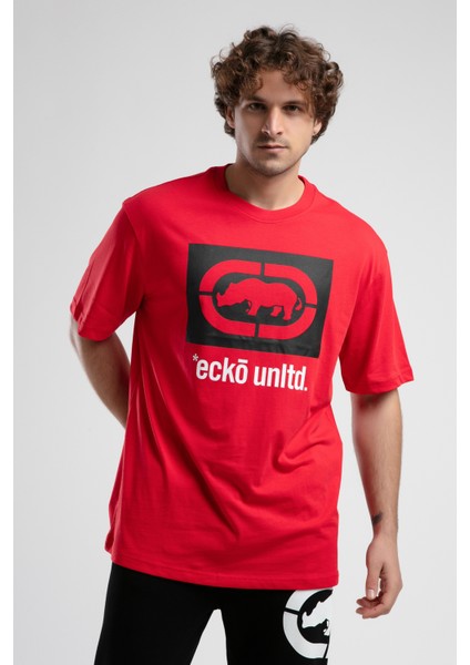 Ithaca Kırmızı Bisiklet Yaka Nakışlı Oversize Erkek Tshirt