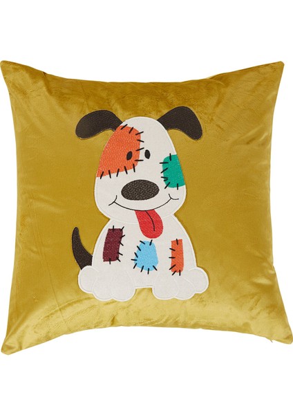 Nigift, Tek Renk, Köpek Figürlü, Aplikli, Kadife, Dekoratif Yastık, Kırlent