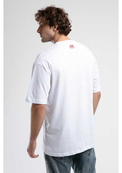 ECKO UNLTD Ithaca Beyaz Bisiklet Yaka Nakışlı Oversize Erkek Tshirt