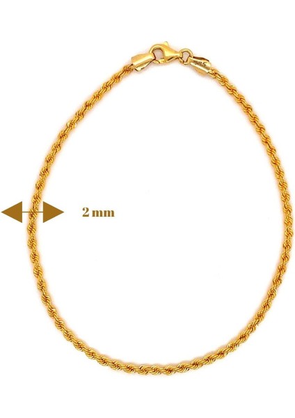 14 Ayar Altın Halat 2 mm Zincir Bileklik modelleri