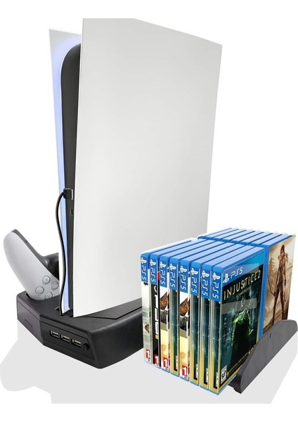 Playstation 5 Standart (Fat) Kasa Fanlı Stand - Oyun Bölmeli Ps5 Dikey Stand