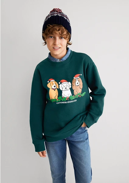 Yılbaşı Köpek Baskılı Yeşil SWEATSHIRT6S10115-71932