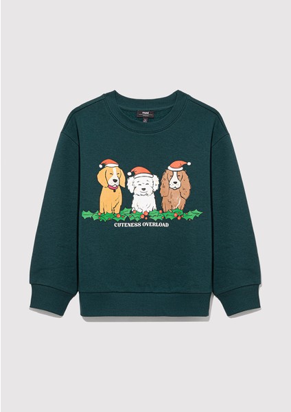 Yılbaşı Köpek Baskılı Yeşil SWEATSHIRT6S10115-71932