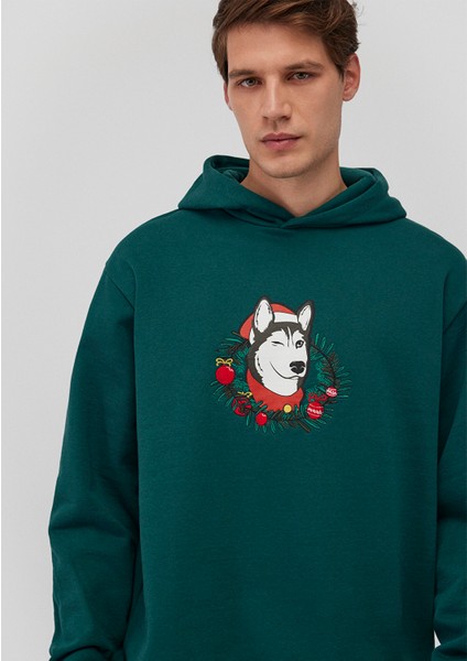 Yılbaşı Köpek Baskılı Yeşil SWEATSHIRT0S10296-81962