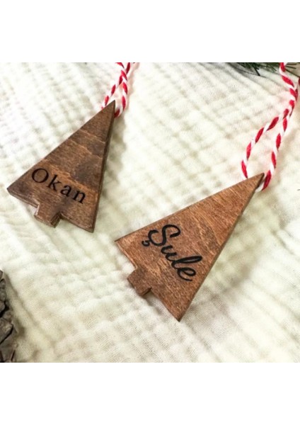 2'li Isme Özel Çam Ağaçlı Yılbaşı Ahşap Süsü fiyatları