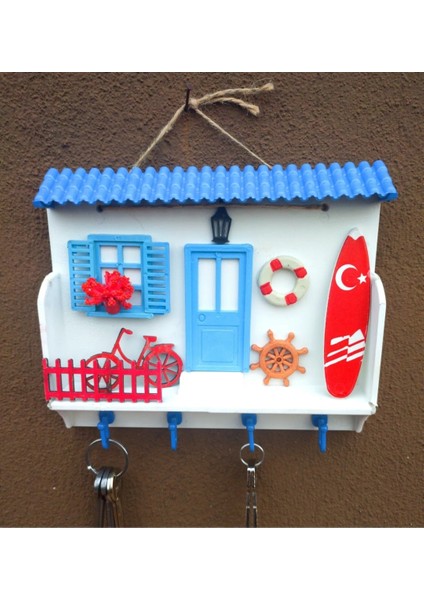 Antioch Artdesign Ahşap Anahtarlık Kapı Girişi Duvar Süsü Çapalı Saksılı Sandal Küreği Figürlü Ev Dekor