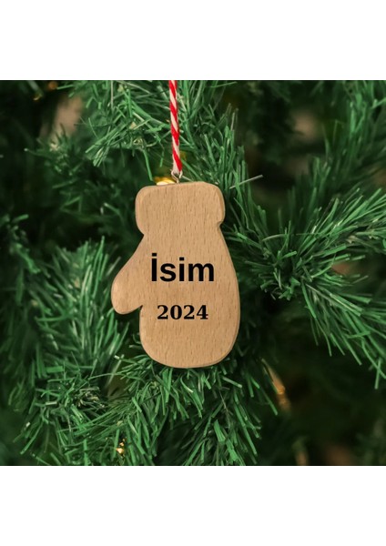 Isme Özel Yılbaşı Ağaç Süsü - Ahşap El Yapımı Kar Eldiveni