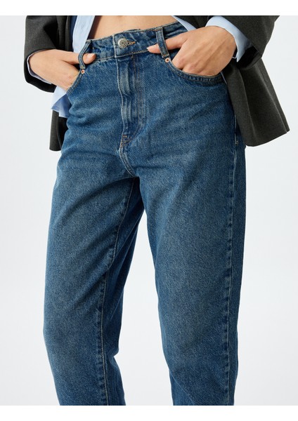 Normal Bel Cepli Düğmeli Pamuklu Mom Fit Kot Pantolon indirimleri