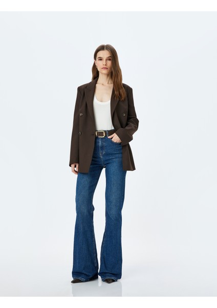Yüksek Bel Slim Fit Ispanyol Paça Kot Pantolon - Flare Jean