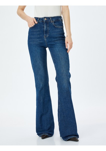 Yüksek Bel Slim Fit Ispanyol Paça Kot Pantolon - Flare Jean