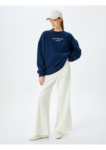 Slogan Baskılı Oversize Bisiklet Yaka Sweatshirt