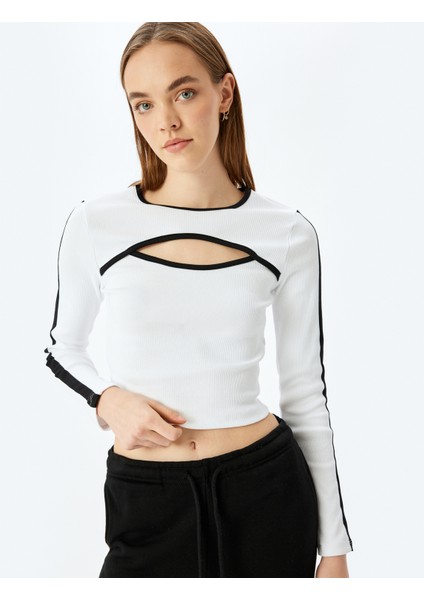 Biyeli Bisiklet Yaka Pencere Detaylı Uzun Kollu T-Shirt fiyatları