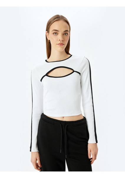 Biyeli Bisiklet Yaka Pencere Detaylı Uzun Kollu T-Shirt modelleri