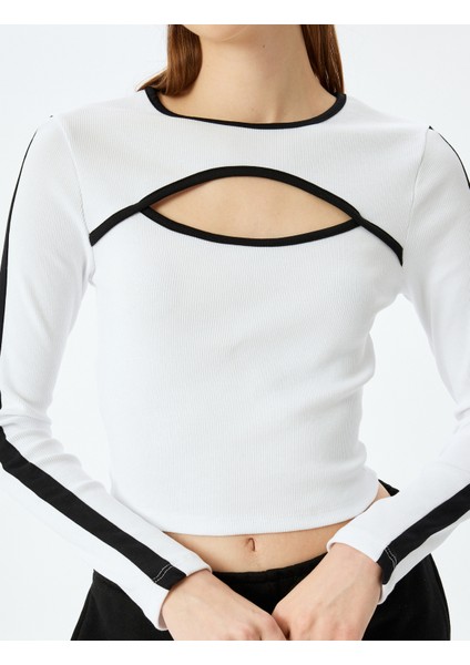 Biyeli Bisiklet Yaka Pencere Detaylı Uzun Kollu T-Shirt indirimleri