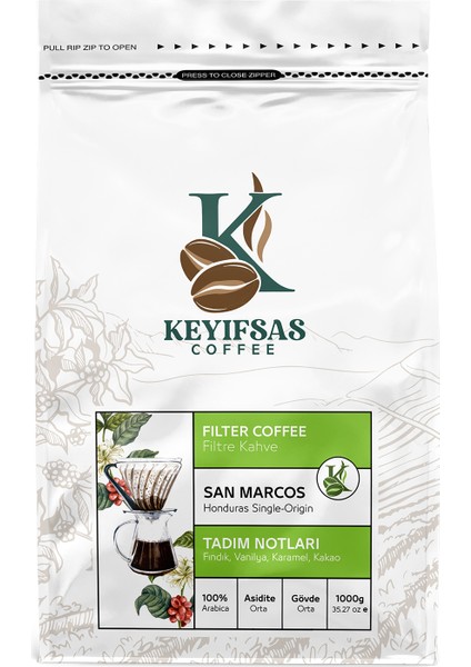 Keyifsas Coffee Honduras San Marcos Filtre Kahve 1 kg Çekirdek Veya Öğütülmüş