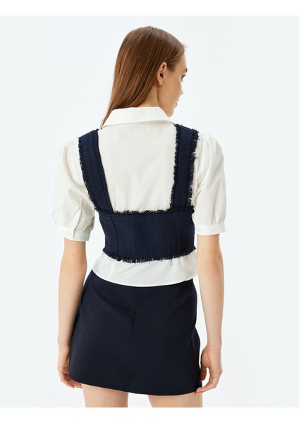 Crop Düğmeli Klasik Yaka Balon Kol Bluz fırsatları