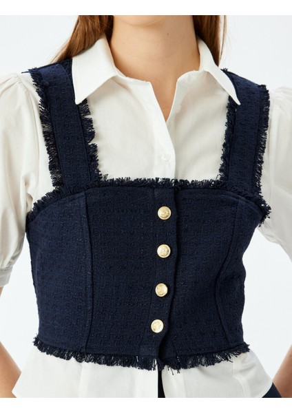 Crop Düğmeli Klasik Yaka Balon Kol Bluz indirimleri