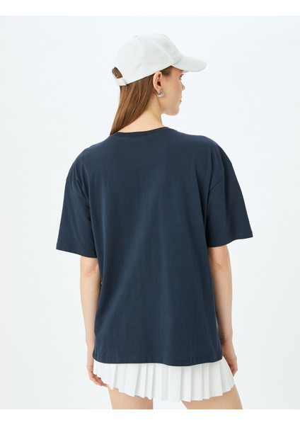 Kolej Baskılı Bisiklet Yaka Kısa Kollu Oversize T-Shirt