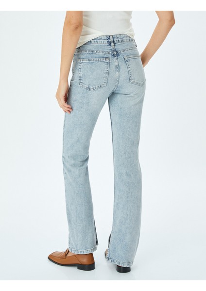 Yüksek Bel Ispanyol Paça Skinny Fit Düğmeli Yırtmaç Detaylı Kot Pantolon - Slim Flare Jean