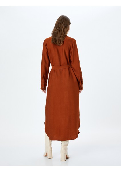 Kemerli Uzun Kollu Viskon Uzun Gömlek Elbise fırsatları