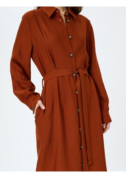 Kemerli Uzun Kollu Viskon Uzun Gömlek Elbise indirimleri