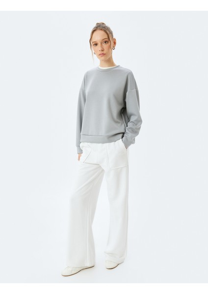 Bisiklet Yaka Basic Uzun Kollu Oversize Sweatshirt
