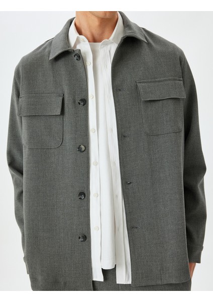 Bol Kalıp Cep Detaylı Viskon Karışımlı Düğmeli Gömlek Ceket indirimleri