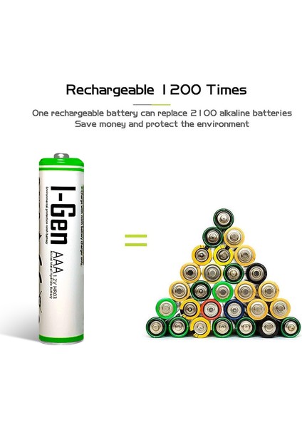 I-Gen B110 4 Adet AAA 650 Mah Şarj Edilebilir İnce Kalem Pil 1.2V Ni-MH Şarjlı Pil