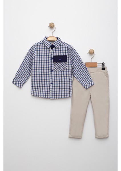 Erkek Çocuk 2-5 Yaş Pamuklu Keten Gabardin Kareli Gömlek Pantolon Takım
