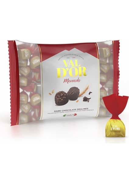 Val D’or Tahıl Patlaklı Bitter Çikolata Kreması Dolgulu Bitter Mounds Çikolata 1000 Gr. (1 Kırmızı Poşet)
