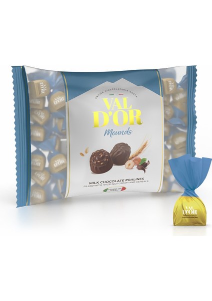 Val D’or Tahıl Mounds 1000 Gr. (1 Mavi Poşet) Fındıklı Krema Dolgulu Sütlü Çikolata Tahıl Patlaklı