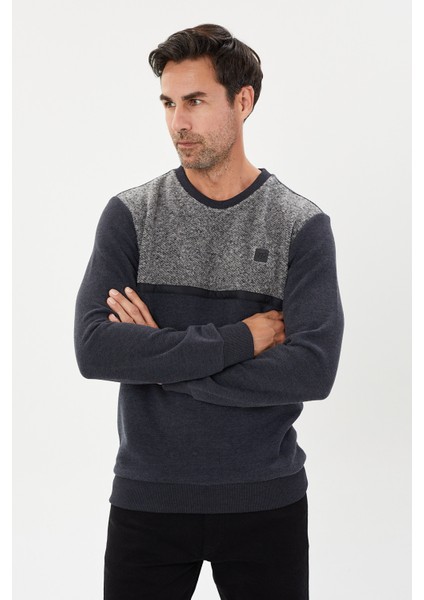 Kadife Selanik Parça Desenli Bisiklet Yaka Sweatshirt- KS-1672