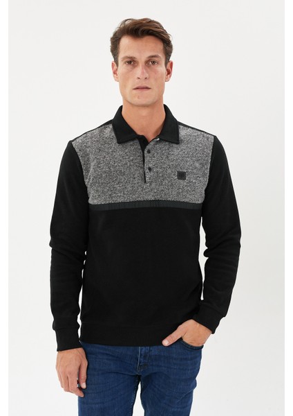 Kadife Selanik Parça Desenli Polo Yaka Sweatshirt- KS-1670