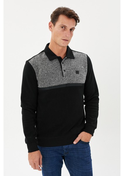 Kadife Selanik Parça Desenli Polo Yaka Sweatshirt- KS-1670