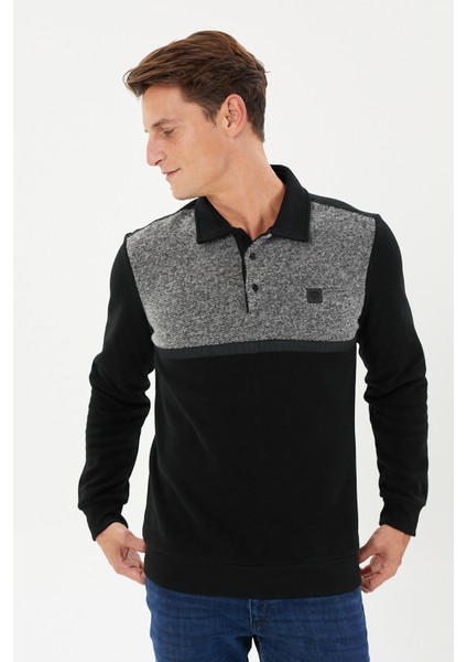 Kadife Selanik Parça Desenli Polo Yaka Sweatshirt- KS-1670
