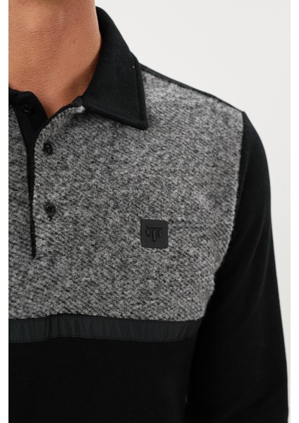 Kadife Selanik Parça Desenli Polo Yaka Sweatshirt- KS-1670