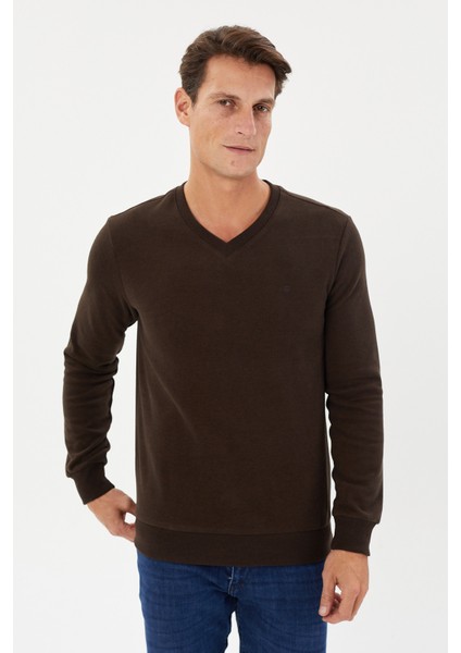Kadife Selanik Basic V Yaka Sweatshirt- KS-1401